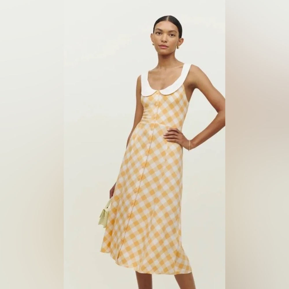 Reformation charlie dress, yellow check size 4 US worn once - like new